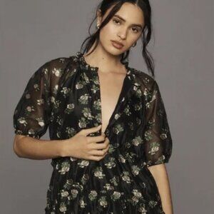 Maeve Anthropologie Like New! V-Neck Floral Tiered Tunic Mini Dress - L